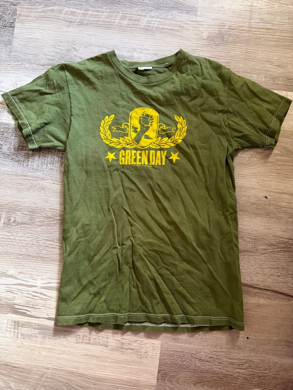 Green Day Olive Graphic Tee with Yellow Print